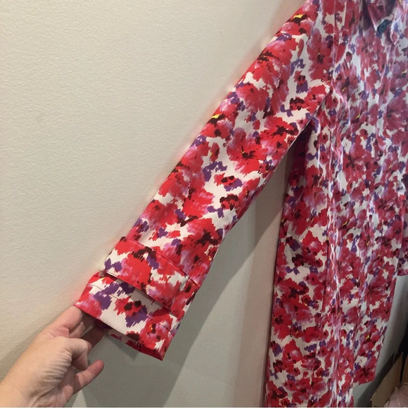 LANDS’ END Sz L Floral Buttoned Pockets Lined Knee Length Raincoat Trenchcoat - Picture 5 of 14